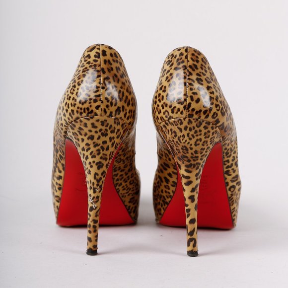 *SOLD* Christian Louboutin Leopard Print Patent Leather Peep Toe - Picture 3 of 8